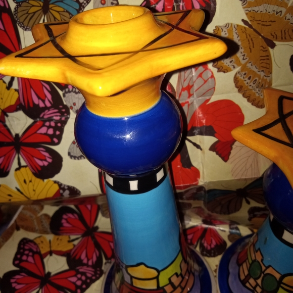 2 BEAUTIFUL NICOLE ENGBLOM CERAMIC SHABBAT CANDLE HOLDERS - Picture 3 of 13